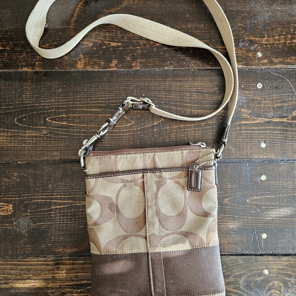 Coach Tan and Brown Messenger Bag